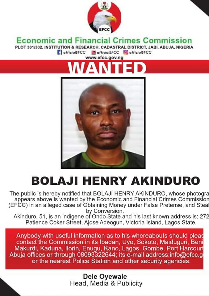 EFCC declares Henry Akinduro, Sunday Adult wanted for fraud